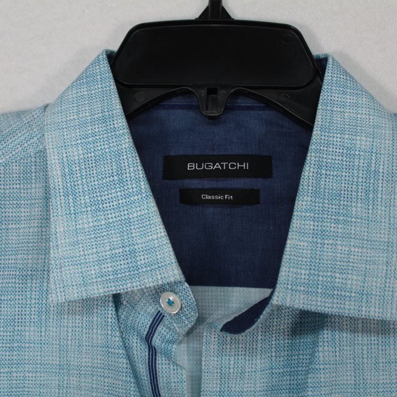 Bugatchi Shirt Men's XL (Size Tag Cut) Blue Long Sleeve Classic Fit - Picture 3 of 16